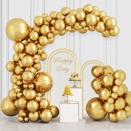 BIQIQI Luftballon Gold, 113 Stück Golden BallonGirlande von 18 12 10 5 Zoll Metallische Gold, Luftballons Hochzeit, Golden Partydeko, Geburtstag Deko Babyparty Married Ballon von BIQIQI