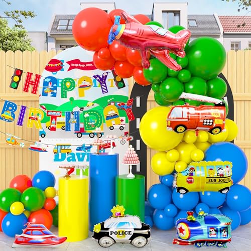 Geburtstagsdeko Junge Mädchen, Auto Geburtstagsdeko Kindergeburtstag Deko Folienballon Transport Thema mit Happy Birthday Banner Luftballons für Kinder Geburtstag1 2 3 von BIQIQI