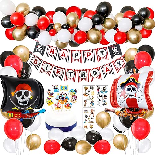 Piraten Kindergeburtstag Luftballons Piraten Geburtstagsfeier Dekorationen mit Piraten Tätowierungs Fahnen Piraten Schiffs Ballonen für Kinder Piraten Themenorientierte Geburtstags Versorgungen von BIQIQI