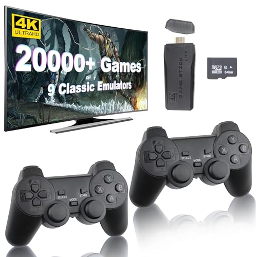 Kabellose Retro-Spielkonsole mit Plug-and-Play-Videospiel-Tasten, HD Classic Game Stick 64G, 9 integrierten Emulatoren und über 20.000 Spielen sowie zwei kabellosen 2,4-GHz-Controllern. HDMI-Ausgang f von BIRBANN