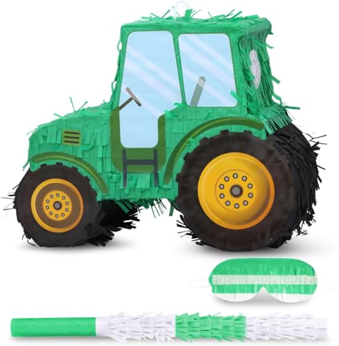 BIRCHIO Traktor Pinata Set mit Augenbinde und Fledermaus (43 x 29 x 15 cm), perfekt für Mädchen, Kinder, Geburtstag, Dekorationen von BIRCHIO