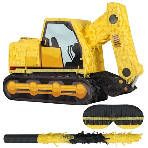 Birchio Bagger-Pinatas-Bündel mit Augenbinde und Fledermaus (42 x 27.8 x 12 cm), Bau-Piñata für Baugeburtstagsfeiern, Jungen-Geburtstagsparty-Zubehör, LKW-Themenparty, Dekoration von BIRCHIO