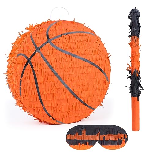 Birchio Basketball-Pinata-Set mit Augenbinde und Schläger (33 x 33 x 10,2 cm), Kinder-Bagger-Piñata für Bau-Geburtstagsfeiern, Jungen-Geburtstagsparty-Zubehör von BIRCHIO