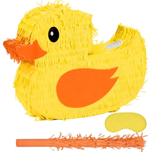 Birchio Enten-Pinatas-Set mit Augenbinde und Fledermaus (41,5 x 32,6 x 10,2 cm), perfekt für Kindergeburtstage, mexikanische Themenpartys, Dekorationen von BIRCHIO
