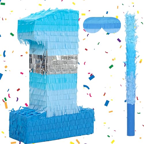 Birchio Piñata-Set Nummer 1 mit Augenbinde und Schläger (41 x 27 x 10 cm), perfekt für Geburtstagspartys, Bausteine, Geburtstag, Dekoration von BIRCHIO