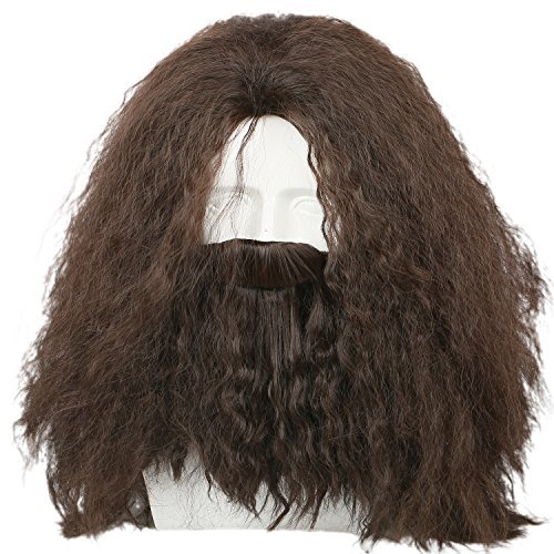 BIRDEU Halloween Perücke mit Bart Lang Braun Lockig Haar für Erwachsene Herren Verrücktes Kleid Cosplay Kostüm Zubehör BIRDEU Halloween Perücke mit Bart Lang Braun Lockig Haar für Erwachsene Herren Verrücktes Kleid Cosplay Kostüm Zubehör von BIRDEU