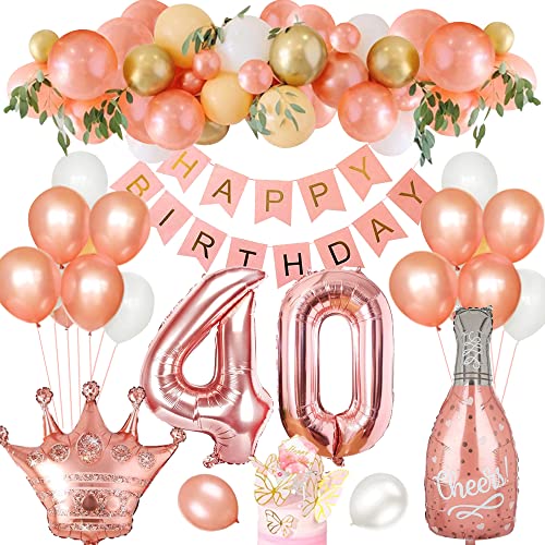 40. Geburtstag Deko, Rosegold Luftballon 40. Geburtstag Deko Frau 40 Ballon Deko mit Happy Birthday Banner Folienballon 40 für Mädchen Geburtstag Party von BIRLON