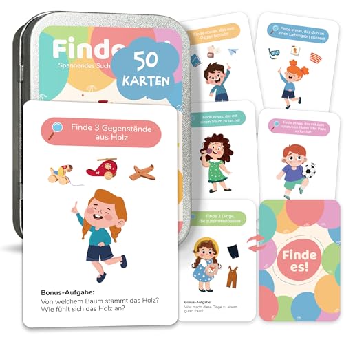 BIROYAL Finde es Suchspiel | 50 Entdeckerkarten Kinder | Indoor Schatzsuche für Mädchen & Junge ab 4, 5, 6, 7, 8 Jahre | Lernspiel Spiele & Geschenk für Kinder | Indoor Kinderspiele für Schlechtwetter von BIROYAL