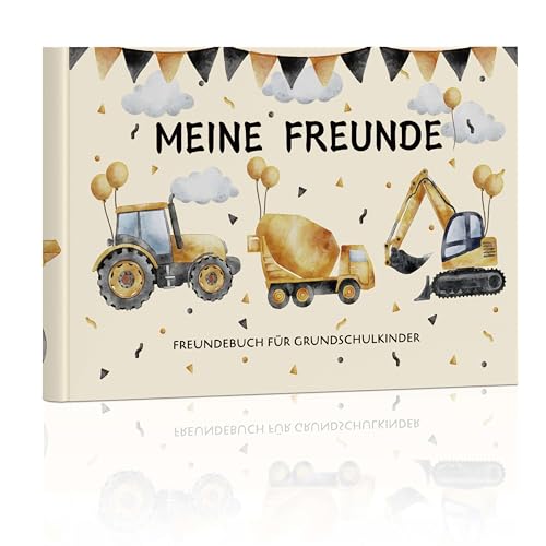 BIROYAL Freundebuch Schule Jungen und Mädchen Baufahrzeug Design | Schulfreundebuch Geschenk zur Einschulung | Meine Freunde Buch zum Ausfüllen | Freundschaftsbuch für Kindergarten, Grundschule von BIROYAL