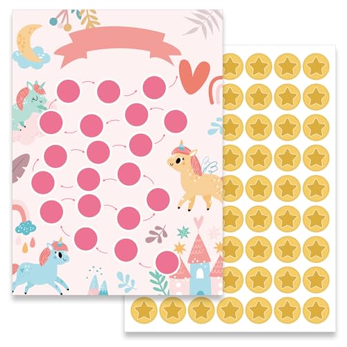 BIROYAL Kinder Belohnungstafel Set mit 12 Einhorn Belohnungstafel und Stickers - Kinder Belohnungssystem von BIROYAL