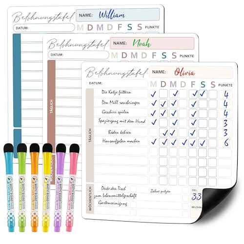 BIROYAL 3er Aufgabenplaner Kinder mit 6 Stifte, 22x22cm Magnetisch Wochenplaner Kinder Abwischbar, Aufgabentafel Kid, Belohnungstafel Mädchen Jungen ab 6, Tagesablauf, To Do List Board für Kühlschrank BIROYAL 3er Aufgabenplaner Kinder mit 6 Stifte, 22x22cm Magnetisch Wochenplaner Kinder Abwischbar, Aufgabentafel Kid, Belohnungstafel Mädchen Jungen ab 6, Tagesablauf, To Do List Board für Kühlschrank von BIROYAL