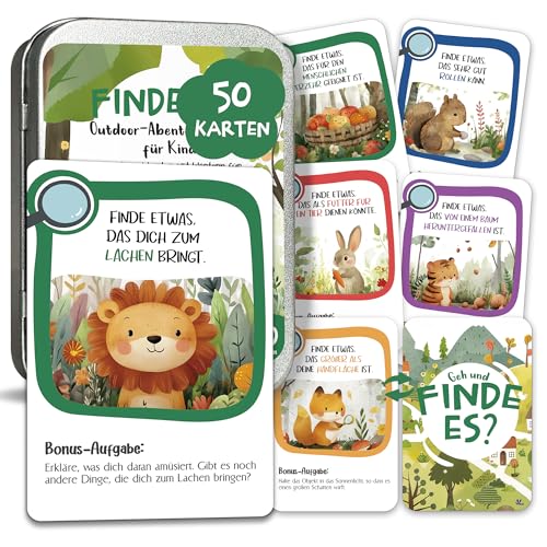 BIROYAL Outdoor Spiele für Kinder, Finde Es Suchspiel, 50 Entdeckerkarten, Gefunden Outdoor Suchspiel und Natur entdecken für Kinder, Outdoor Schatzsuche, Spiele für Draußen ab 4,5,6,7 Jahre von BIROYAL