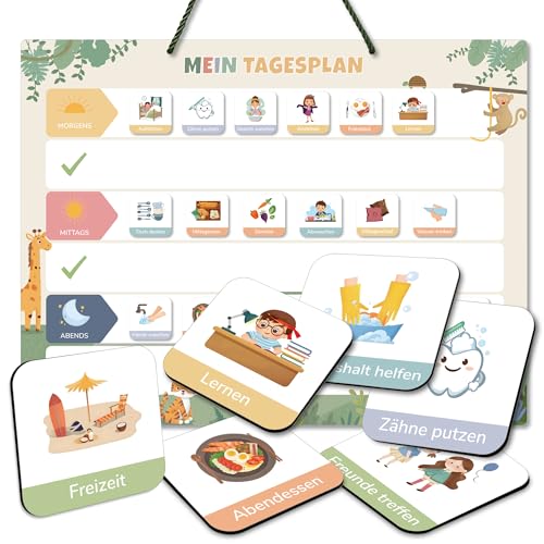 BIROYAL Tagesplaner Kinder Routine Magnettafel | Routine Planer Kinder inkl. 165 Deutsche Routine Magnete & Seil | 42 × 32cm Aufgabentafel Kinder beschreib & abwischbar für Jungen & Mädchen von BIROYAL