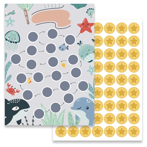 BIROYAL Kinder Belohnungstafel Set mit 12 Ozean Belohnungstafel und Stickers - Kinder Belohnungssystem von BIROYAL