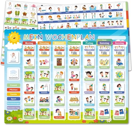 BIROYAL Wochenplaner für Kinder | Montessori Magnettafel inkl. 184 Kordel & Magnete | Kalender beschreib- & abwischbar | magnetisches Lernspielzeug auf Deutsch für Kinder, Jungen & Mädchen von BIROYAL