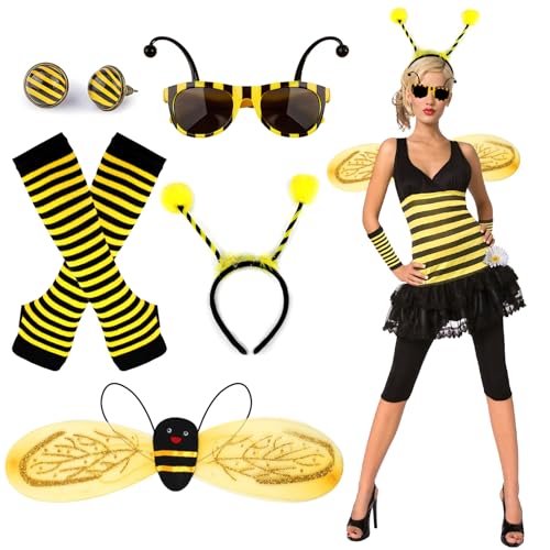 5stk Bienenkostüm Erwachsene Damen Accessoires mit Bienen Haarreif Flügel Ohrringe Handschuhe Brille Biene Bienen Kostüm Damen Mädchen Zubehör Kostüm Biene Damen für Faschingskostüm Biene 5stk Bienenkostüm Erwachsene Damen Accessoires mit Bienen Haarreif Flügel Ohrringe Handschuhe Brille Biene Bienen Kostüm Damen Mädchen Zubehör Kostüm Biene Damen für Faschingskostüm Biene von BITOWO
