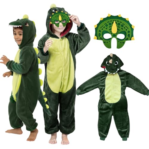 BITOWO Dinosaurier Kostüm für Kinder 86-92 - Faschings T-Rex Onesie Jumpsuit für Jungen und Mädchen - Tier Drachen Verkleidung für Karneval von BITOWO