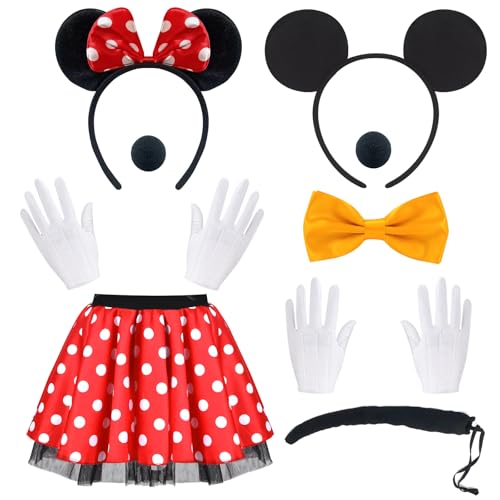 BITOWO Damen Mouse Kostüm Erwachsene mit Mini Mouse Ohren Haarreif Rock Rot Nase Handschuhe Schwanz Schleife BITOWO Damen Mouse Kostüm Erwachsene mit Mini Mouse Ohren Haarreif Rock Rot Nase Handschuhe Schwanz Schleife von BITOWO