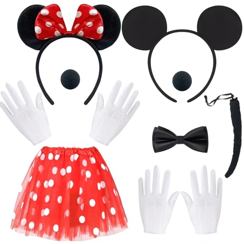 BITOWO Mouse Kostüm Damen Erwachsene mit Mini Mouse Ohren Haarreif Rock Rot Nase Handschuhe Schwanz Schleife Mini Mouse Kostüm Damen Frauen Mini Maus Kostüm Damen Erwachsene Fasching BITOWO Mouse Kostüm Damen Erwachsene mit Mini Mouse Ohren Haarreif Rock Rot Nase Handschuhe Schwanz Schleife Mini Mouse Kostüm Damen Frauen Mini Maus Kostüm Damen Erwachsene Fasching von BITOWO