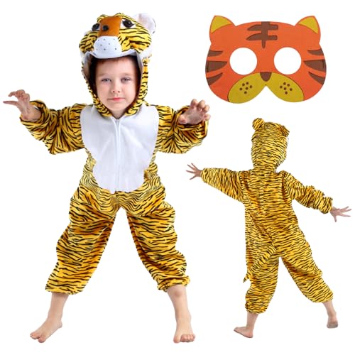 BITOWO Tiger Kostüm Kinder 110 116 122 mit Tiger Maske Kostüm Tiger Kinder Jungen Mädchen Karneval Kostüm Kinder Tiger Onesie Overall Kleidung Tigerkostüm Kinder für Kleinkinder (L) von BITOWO