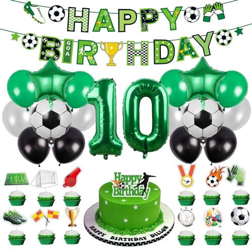 Fußball-Geburtstagsdekorationen, Alter 10, Fußball-Luftballons, 10. Geburtstag, Dekorationen für Jungen, Mädchen, Kinder, Fußball-Party-Dekorationen, Fußball, Happy Birthday, von BITOWO