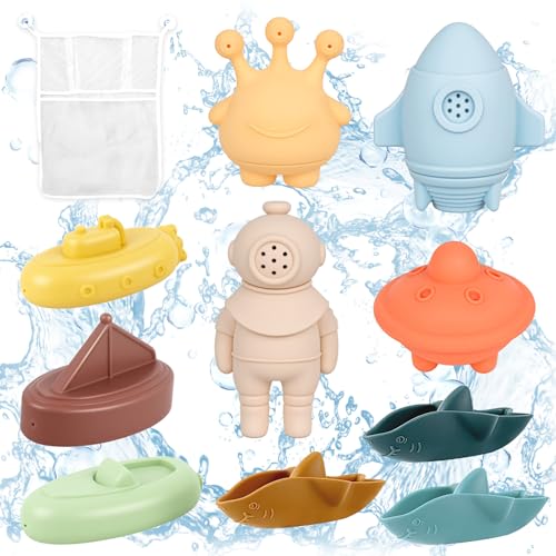 BITOYO Badewannenspielzeug, 11 Stück Silikon Badespielzeug Baby Wasserspielzeug Kinder, Spritzspielzeuge Boote wannenspielzeug mit Aufbewahrungstasche, Schwimmbad Badewanne Spielzeug für Kleinkinder BITOYO Badewannenspielzeug, 11 Stück Silikon Badespielzeug Baby Wasserspielzeug Kinder, Spritzspielzeuge Boote wannenspielzeug mit Aufbewahrungstasche, Schwimmbad Badewanne Spielzeug für Kleinkinder von BITOYO