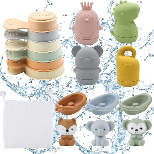 16 Stück Badewannenspielzeug, Baby Badespielzeug Silikon Wasserspielzeug Kinder mit Spritztiere Fingerpuppen Boote Badelöffeln, Schwimmbad Badewanne Bad Spielzeug für Jungen Mädchen 1 2 3 Jahre 16 Stück Badewannenspielzeug, Baby Badespielzeug Silikon Wasserspielzeug Kinder mit Spritztiere Fingerpuppen Boote Badelöffeln, Schwimmbad Badewanne Bad Spielzeug für Jungen Mädchen 1 2 3 Jahre von BITOYO