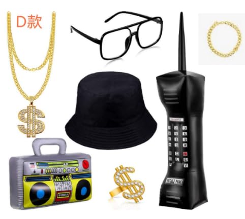 80er 90er Jahre Herren Outfit, 10 Stück Retro Trainingsanzug Set mit Tasche, Sonnenbrille, Hut und Halskette, 80er Jahre Jogginganzug Kostüm für Karneval, Bad Taste Party, Fasching, Halloween 80er 90er Jahre Herren Outfit, 10 Stück Retro Trainingsanzug Set mit Tasche, Sonnenbrille, Hut und Halskette, 80er Jahre Jogginganzug Kostüm für Karneval, Bad Taste Party, Fasching, Halloween von BITOYO