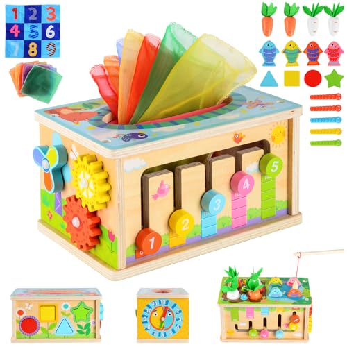 BITOYO 7 in 1 Montessori Spielzeug Set für Babys Kleinkinder 6-36 Monate Motorikwürfel Holzspielzeug mit Tücherbox, Seidentüchern Karotten Sensorik Lernspielzeug Geschenk für Jungen und Mädchen BITOYO 7 in 1 Montessori Spielzeug Set für Babys Kleinkinder 6-36 Monate Motorikwürfel Holzspielzeug mit Tücherbox, Seidentüchern Karotten Sensorik Lernspielzeug Geschenk für Jungen und Mädchen von BITOYO