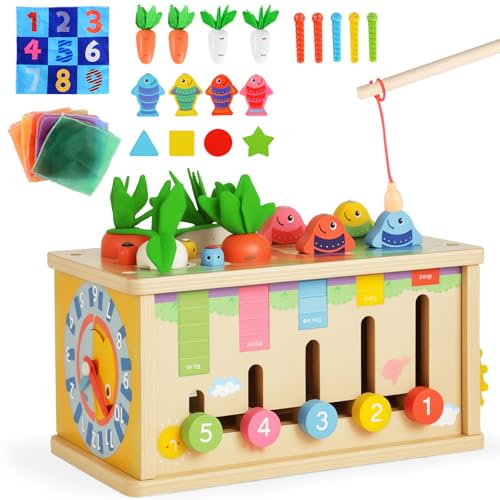 BITOYO 7 in 1 Montessori Spielzeug Set für Babys Kleinkinder 6-36 Monate Motorikwürfel Holzspielzeug mit Tücherbox, Seidentüchern Karotten Sensorik Lernspielzeug Geschenk für Jungen und Mädchen von BITOYO