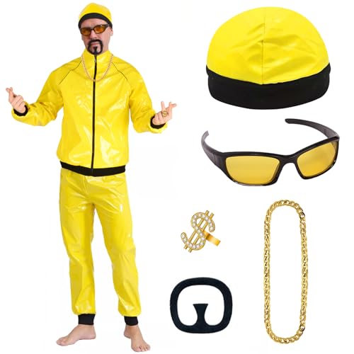 BITOYO 90er Jahre Rapper Celebrity Ali g Kostüm Erwachsene Set Gelb Muschel Anzug Hut Schwarz Ziegenbart Dollar Ring Sonnenbrille Gold Halskette für Fasching Lustig Halloween Weihnachten Karneval BITOYO 90er Jahre Rapper Celebrity Ali g Kostüm Erwachsene Set Gelb Muschel Anzug Hut Schwarz Ziegenbart Dollar Ring Sonnenbrille Gold Halskette für Fasching Lustig Halloween Weihnachten Karneval von BITOYO