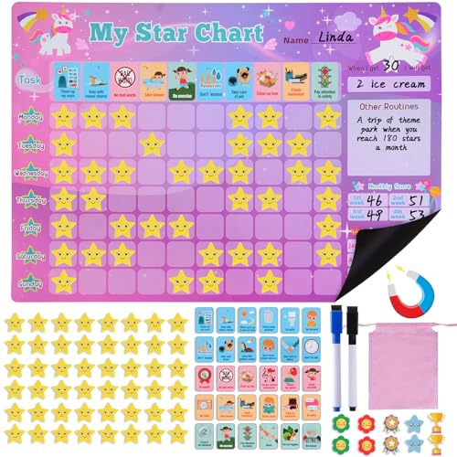 BITOYO Belohnungstafel für Kinder, Montessori Magnettafel Wochenplaner Mit 30 Aufgaben Und 70 Magnete Sterne, Belohnungssystem Zum Entwickeln Von Verantwortung Und Guten Gewohnheiten von BITOYO
