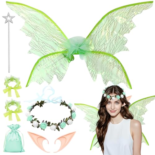 Feenflügel Erwachsene, Feenflügel Kostüm Set mit Schmetterlings-Feenflügeln Blumengirlande Feenstab und Elfenohren, Schmetterlingsflügel Flügel Fee für Mädchen Halloween Weihnachten Karneval Cosplay Feenflügel Erwachsene, Feenflügel Kostüm Set mit Schmetterlings-Feenflügeln Blumengirlande Feenstab und Elfenohren, Schmetterlingsflügel Flügel Fee für Mädchen Halloween Weihnachten Karneval Cosplay von BITOYO