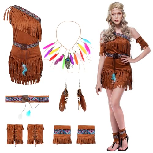 BITOYO Indianer Kostüm Damen, Indianerkostüm für Karneval Fasching, Schönes Kleid mit Feder Stirnband, Ohrringe, Gürtel und Stiefelüberzüge, Handgelenkband, Karneval Kostüm Damen Indianerin (M) BITOYO Indianer Kostüm Damen, Indianerkostüm für Karneval Fasching, Schönes Kleid mit Feder Stirnband, Ohrringe, Gürtel und Stiefelüberzüge, Handgelenkband, Karneval Kostüm Damen Indianerin (M) von BITOYO