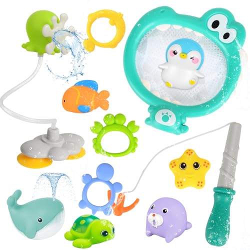 Baby Badespielzeug, 12 Stück Badewannenspielzeug Baby Angeln Spielzeug mit Kinderangel Fischernetz und Spritztiere, Schwimmbad Badewanne Bad Spielzeug Angelspiel Wasserspielzeug für Kleinkinder Baby Badespielzeug, 12 Stück Badewannenspielzeug Baby Angeln Spielzeug mit Kinderangel Fischernetz und Spritztiere, Schwimmbad Badewanne Bad Spielzeug Angelspiel Wasserspielzeug für Kleinkinder von BITOYO