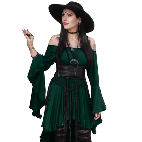 BITSEACOCO Damen Schulterfrei Gothic Hexe High Low Kleid Viktorianisch Mittelalter Feenkleider Cosplay Halloween Kostüme, Grün , XXL BITSEACOCO Damen Schulterfrei Gothic Hexe High Low Kleid Viktorianisch Mittelalter Feenkleider Cosplay Halloween Kostüme, Grün , XXL von BITSEACOCO
