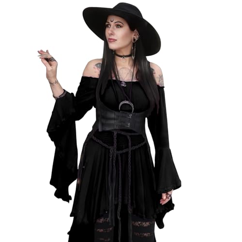 BITSEACOCO Damen Schulterfrei Gothic Hexe High Low Kleid Viktorianisch Mittelalter Feenkleider Cosplay Halloween Kostüme, Schwarz, M BITSEACOCO Damen Schulterfrei Gothic Hexe High Low Kleid Viktorianisch Mittelalter Feenkleider Cosplay Halloween Kostüme, Schwarz, M von BITSEACOCO