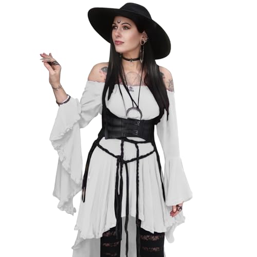 BITSEACOCO Damen Schulterfrei Gothic Hexe High Low Kleid Viktorianisch Mittelalter Feenkleider Cosplay Halloween Kostüme, Weiss/opulenter Garten, S BITSEACOCO Damen Schulterfrei Gothic Hexe High Low Kleid Viktorianisch Mittelalter Feenkleider Cosplay Halloween Kostüme, Weiss/opulenter Garten, S von BITSEACOCO
