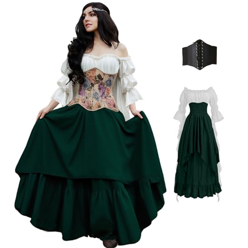 BITSEACOCO Damenkleid im Renaissance-Stil, mehrlagiges Kleid, viktorianisches irisches Kostüm, Halloween, Cosplay, Mittelalter, Gothic, Piratenkleid, Größe L, Weiß + Grün BITSEACOCO Damenkleid im Renaissance-Stil, mehrlagiges Kleid, viktorianisches irisches Kostüm, Halloween, Cosplay, Mittelalter, Gothic, Piratenkleid, Größe L, Weiß + Grün von BITSEACOCO