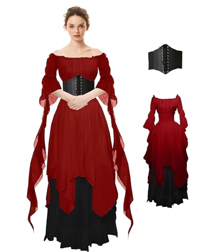 BITSEACOCO Damenkleid im Renaissance-Stil, mehrlagiges Kleid, viktorianisches irisches Kostüm, Halloween, Cosplay, Mittelalter, Gothic, Piratenkleid, Größe S, Weinrot + Schwarz BITSEACOCO Damenkleid im Renaissance-Stil, mehrlagiges Kleid, viktorianisches irisches Kostüm, Halloween, Cosplay, Mittelalter, Gothic, Piratenkleid, Größe S, Weinrot + Schwarz von BITSEACOCO