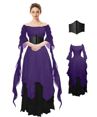 BITSEACOCO Damenkleid im Renaissance-Stil, mehrlagiges Kleid, viktorianisches irisches Kostüm, Halloween, Cosplay, Mittelalter, Gothic, Piratenkleid, Größe XXL, Violett + Schwarz BITSEACOCO Damenkleid im Renaissance-Stil, mehrlagiges Kleid, viktorianisches irisches Kostüm, Halloween, Cosplay, Mittelalter, Gothic, Piratenkleid, Größe XXL, Violett + Schwarz von BITSEACOCO