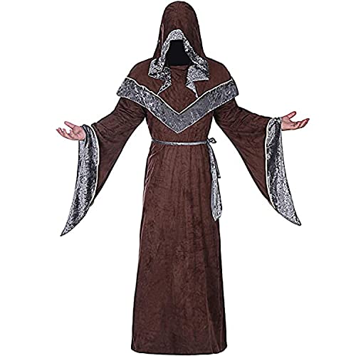 BITSEACOCO Halloween-Kostüm für Herren, Zauberer-Umhang, Mittelalter-Vintage-Renaissance-Zaubererkleid, Umhang, Kaffee, 3XL von BITSEACOCO