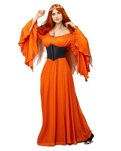 BITSEACOCO Renaissance-Kleid für Damen, viktorianische Kostüme, Halloween, Cosplay, mittelalterliche Hexe, Prinzessinnenkleider (Größe XL, Orange) von BITSEACOCO