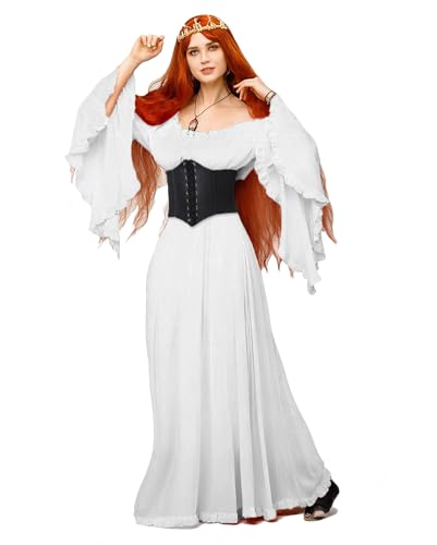 BITSEACOCO Renaissance-Kleid für Damen, viktorianische Kostüme, Halloween, Cosplay, mittelalterliche Hexe, Prinzessinnenkleider (Größe XL, Weiß) von BITSEACOCO