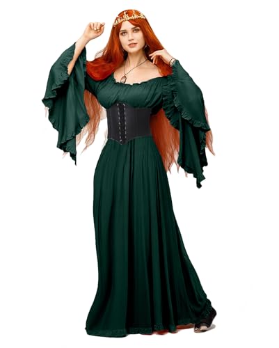 BITSEACOCO Renaissance-Kleid für Damen, viktorianisches Kleid, viktorianische Kostüme, Halloween, Cosplay, mittelalterliche Hexe, Prinzessinnenkleider (Größe M, Grün) von BITSEACOCO