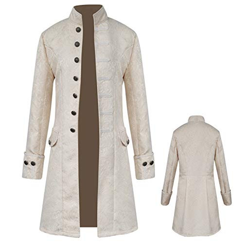 Herren Vintage Steampunk Jacke, bestickter viktorianischer Frack Mittelalter Gothic Vampir Cosplay Halloween Kostüm, Weiß, XL von BITSEACOCO