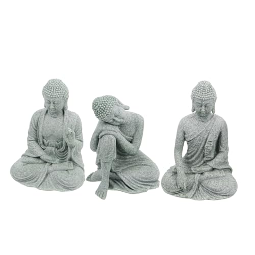 BIUDECO Zen-gartenstatue 3er-Pack Sandstein Buddha-skulptur Meditationsdekor Buddhistische Kunst Größe von BIUDECO