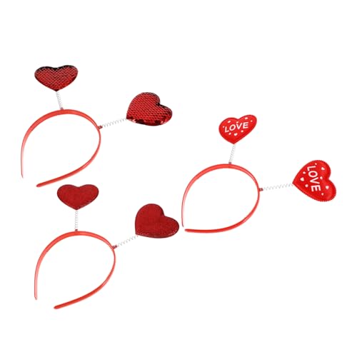 BIUDECO 3 Stück Rotes Pailletten Herz Haarband Damen Festlicher Kopfschmuck für Valentinstag Karneval Party Erwachsene Accessoire mit Kreativem Design von BIUDECO