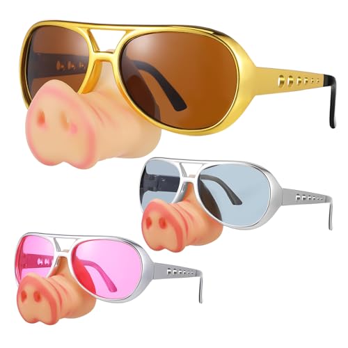 BIUDECO 3 Stück Teiliges Lustige Pig Nose Brillen Gold Silber und Bunte Verrückte Partybrillen für Erwachsene und Originelle Foto Requisiten für Geburtstags und Halloween Feiern von BIUDECO