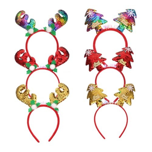 BIUDECO 6 Stück Weihnachts Haarreifen mit Rentiergeweih und Weihnachtsbaum Leichtes Haarschmuck für Party und Festival Komfortabel Langlebig Modisch für Damen und Mädchen von BIUDECO